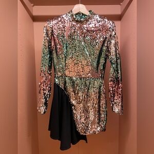Iridescent Sequin Asymmetrical Mini Dress